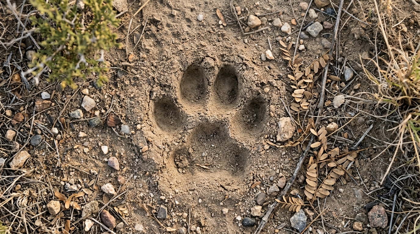 Huella de puma en el suelo del monte
